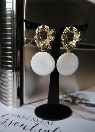 Сережки золотисто-білі, жемчужний диск