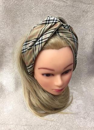 Пов'язка бербері бежева карта, пов'язка тепла тюрбан