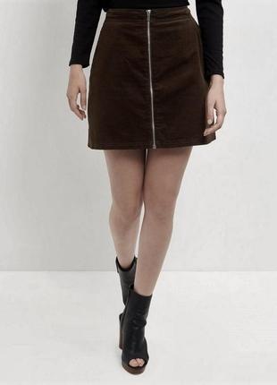 Спідниця міні коричнева new look мини юбка вельветовая трапеция коричневая