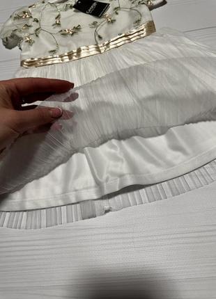 Белое платье нарядное нарядное короткий рукав 12-18 мес шифоновое6 фото