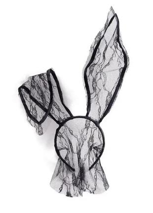 Маска кролика с вуалью ушки уши обруч с ушами кружевные6 фото