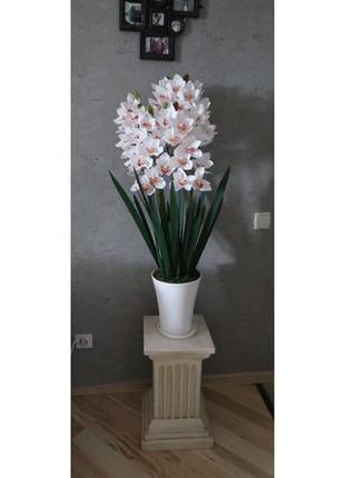Орхидея цимбидиум искусственная белая с розовой срединкой,роскошная1 фото
