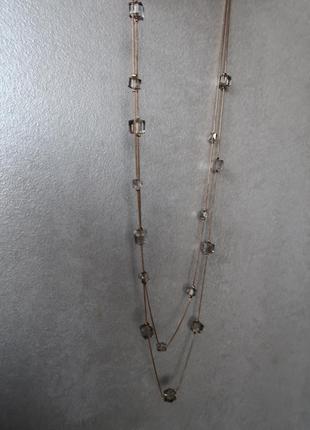 Прикраса довга на шию з чорно-темно-сірим прозорим камінням