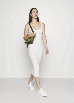 Нове ідеальне плаття в рубчик біле missguided базове міді довге з вирізом на бретельках гудзиках заклепках в обтяжку h&m повсякденне zara1 фото