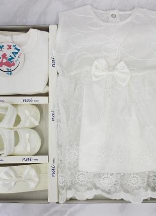 Набір для дівчинки святковий комплект для хрещення і виписки комплект 0-6 місяці 4 предмети турція1 фото