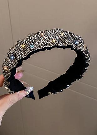 Обруч в стразах wang, обруч для волос в каменях блистящий, обруч стразы