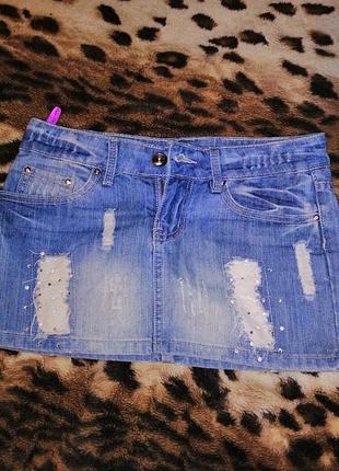 Джинсовая мини юбка