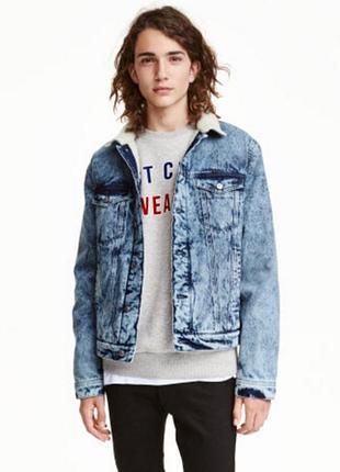 Куртка джинсовая утепленная голубая синяя h&m xl