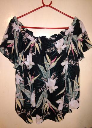 Яркая,блузка с открытыми плечами,в цветочный принт,большого размера,оверсайз,турция