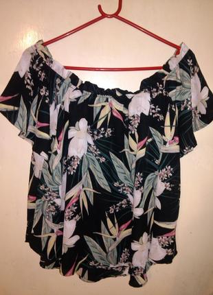 Яркая,блузка с открытыми плечами,в цветочный принт,большого размера,оверсайз,турция3 фото