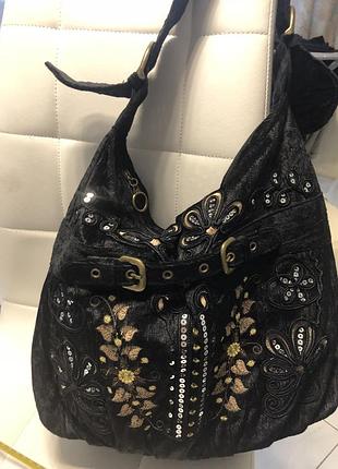 Обьемная сумка велюр через плечо