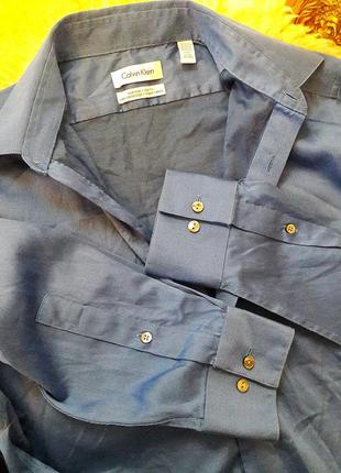 Котоновая рубашка в тонкую черно- синею полоску# calvin klein # оригинал3 фото