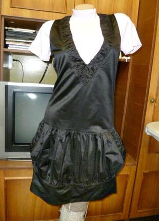 Брендовый повседневный черный сарафан с карманами весна-осень 40% коттон винтаж1 фото