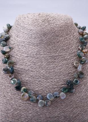 Ожерелье из натурального камня моховый агат галтовка "бабочка" d-6-10(+-)мм l-45см