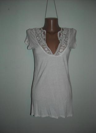 Футболка nev look молочная с кружевом ткань