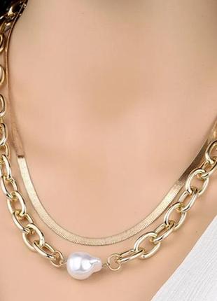 Винтажное многослойное ожерелье с подвеской в золотом цвете