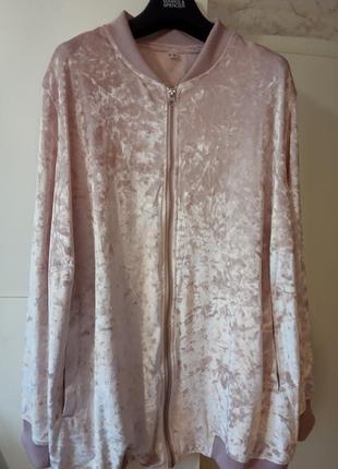 Велюровая куртка-бомбер с карманами р. 2xl bonprix цвет золы розы6 фото