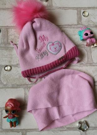 Польская зимняя шапка+шарф на девочку grans 40-421 фото
