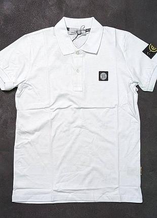 Поло футболка stone island біла / стон айленд футболка
