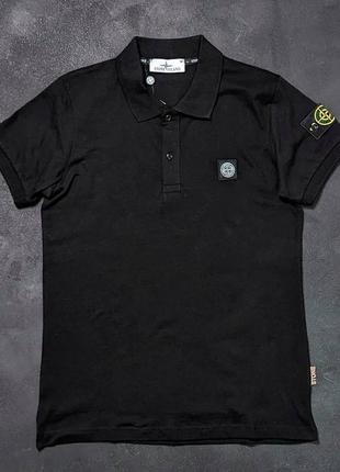 Черная поло футболка stone island