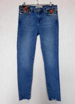 Джинсовые штаны скинни джинсы с вышивкой и необработанной кромкой от zara8 фото