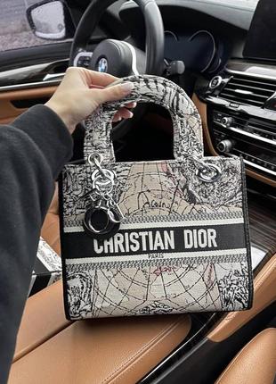 Сумка в стиле christian dior текстиль молочная черная пудра