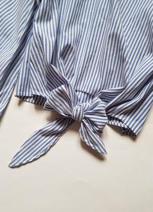 Шикарная укороченная блуза в полоску с завязками,кроп топ в полоску с завязками на рукавах4 фото