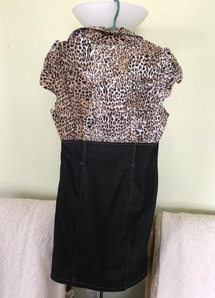 Стрейчевое платье в модный принт имитирующее юбку и блузу2 фото