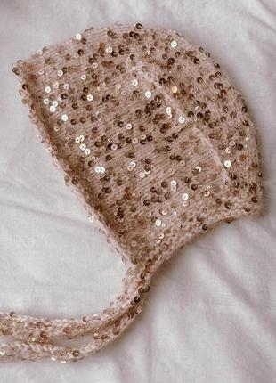 Чепчик с пайетками, блестящий чепец, модная женская шапка, тренд 2023