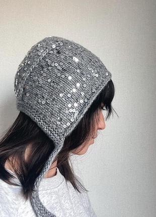Чепчик с пайетками, блестящий чепец, модная женская шапка, тренд 2023