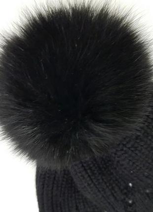 Красивая теплая шапка с натуральным помпоном eisbär шерсть3 фото