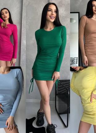 6 кольорів сукня міні в рубчик на затяжках