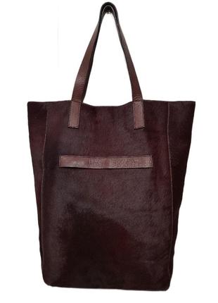 Роскошная большая сумка шоппер baukjen испания кожа + мех богатого винного цвета