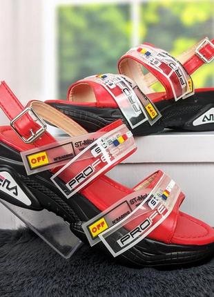 Женские спортивные босоножки сандалии красные на платформе спортивного плана5 фото