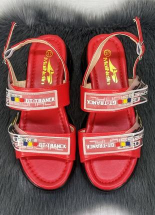 Женские спортивные босоножки сандалии красные на платформе спортивного плана3 фото