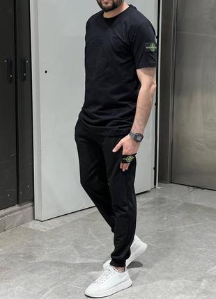 Чоловічий костюм stone island чорний / літні комплекти стон айленд