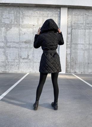 Курточка удлиненная стёганая бежевая черная с капюшоном весенняя осенняя теплая пальто парка тренч плащ пиджак бомбер5 фото