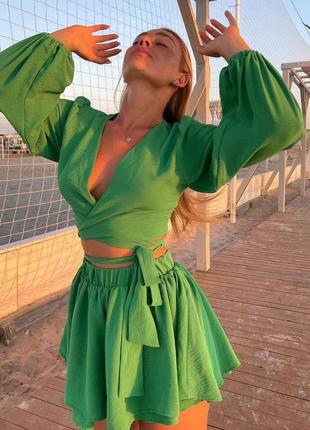 Женский деловой стильный классный классический удобный модный трендовый костюм модная юбка юбка и кофта зеленый