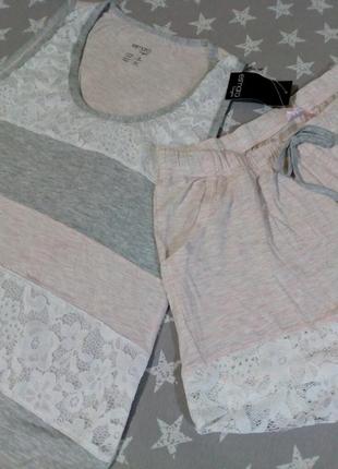 Ніжна жіноча піжама з мереживом, домашній костюм, модал esmara німеччина, майка шорти5 фото