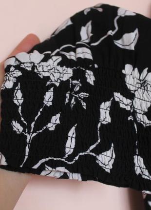 Чорна блуза в білий квітковий принт, натуральна квіткова блузка, чорно-біла блуза в квіти 52-54 р.2 фото