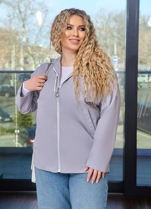 Курточка пиджак большого размера батал весенняя лёгкая короткая черная серая коричневая розовая на молнии с капюшоном ветровка пальто парка кардиган