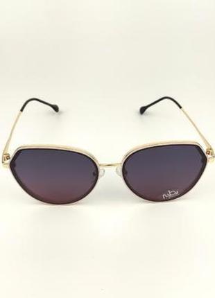 Женские солнцезащитные очки flyby «geometric2» металическая розово-золотая оправа с сине-розовой линзой2 фото