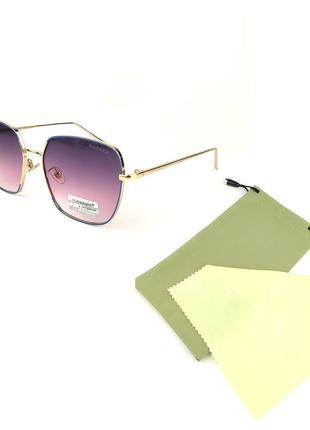 Солнцезащитные очки «shine» с золото-голубой металической оправой и фиолетово-розовой градиентной линзой4 фото