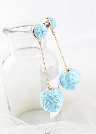 Стильні ніжно-блакитні фізичні сережки кульки біжутерія