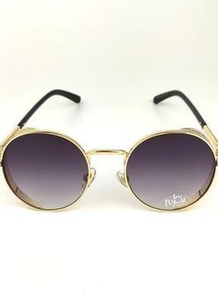 Солнцезащитные очки flyby «palm» в золотой металической оправе с серой градиентной линзой2 фото