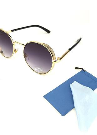 Солнцезащитные очки flyby «palm» в золотой металической оправе с серой градиентной линзой5 фото