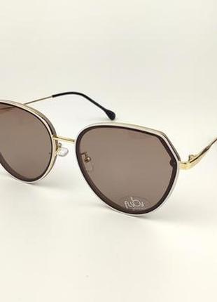 Жіночі сонцезахисні окуляри flyby «geometric2» металева біло-золота оправа з коричневою лінзою