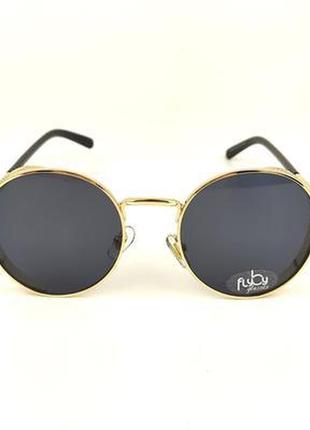 Сонцезахисні окуляри flyby «palm» в золотій металевій оправі з чорною лінзою2 фото