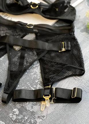 Соблазнительный комплект эротического женского белья в сетку, черный5 фото
