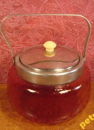 Антикварная сахарница металл цветное стекло ссср №857